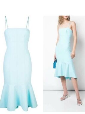 Cinq a Sept Salina Square Neck Flounce Hem Sheath Dress Topaz Blue